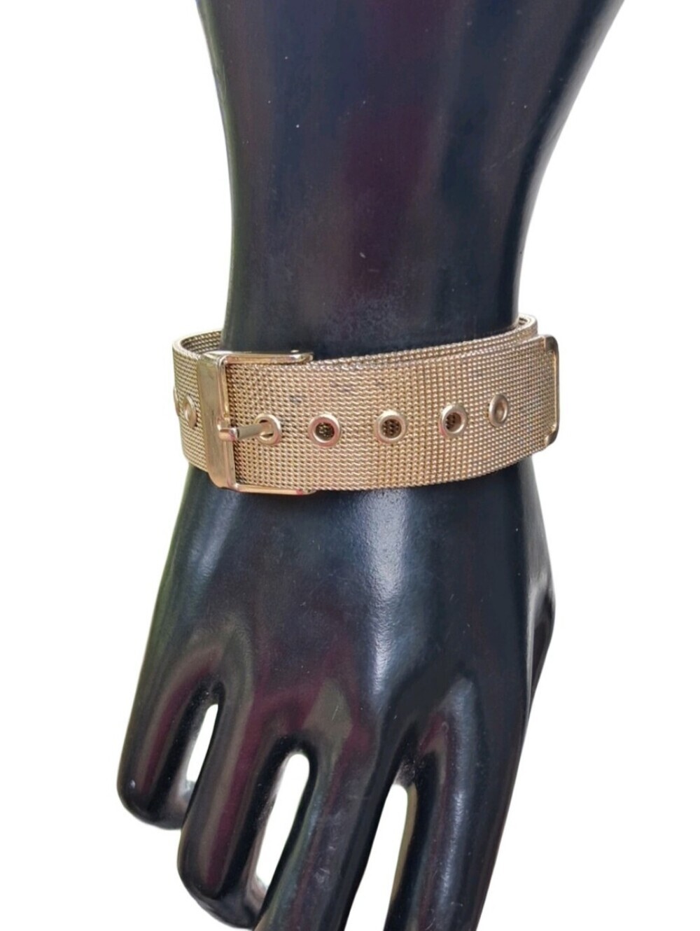 Vintage Gold Tone Milanese Mesh Belt Buckle Wrap Statement Bracelet